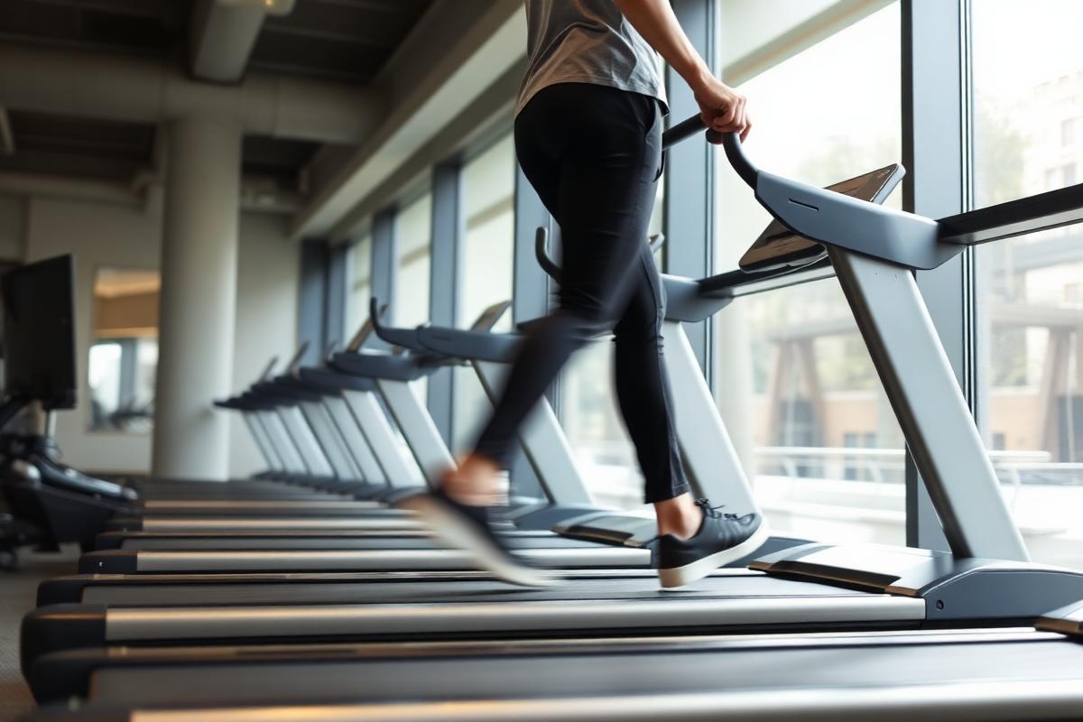 Person running on a high-quality home treadmill in a sunlit modern gym